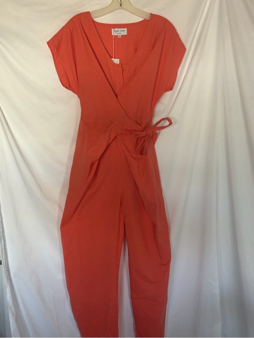 Rujuta Sheth Venus Wrap Tie Waist Jumpsuit Coral/Orange Size XS Minimalist